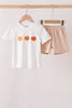 Khaki Pumpkin Embroidery Shorts Set