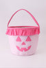 Pink Pumpkin Applique Gingham Ruffle Basket