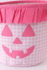 Pink Pumpkin Applique Gingham Ruffle Basket