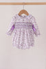 Purple floral smocked bow bubble
