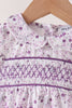 Purple floral smocked bow bubble