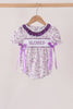 Purple floral blessed smocked ruffle bubble