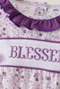 Purple floral blessed smocked ruffle bubble