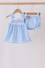 Blue Floral Smocked Lace Bloomer Set
