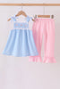 Blue Floral Smocked Lace Ruffle Pants Set
