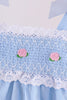 Blue Floral Smocked Lace Ruffle Pants Set