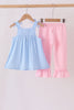 Blue Floral Smocked Lace Ruffle Pants Set