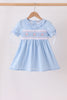 Blue Floral Smocked Lace Ruffle Dress