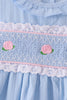 Blue Floral Smocked Lace Ruffle Dress
