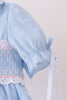 Blue Floral Smocked Lace Ruffle Dress
