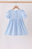 Blue Floral Smocked Lace Ruffle Dress