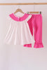 Pink bow pearl ruffle pants set