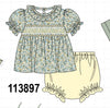 Sage Floral Smocked Ruffle Bloomer Set
