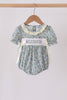 Sage Floral Blessed Smocked Ruffle Bubble