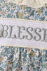 Sage Floral Blessed Smocked Ruffle Bubble
