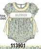 Sage Floral Blessed Smocked Ruffle Bubble