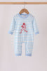 Blue Football Embroidery Stripe Romper