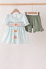 Sage pumpkin smocked gingham ruffle shorts set
