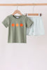 Sage pumpkin embroidery gingham shorts set