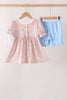 Pink Pumpkin Floral Embroidery Shorts Set
