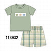 Green Pumpkin Embroidery Plaid Shorts Set