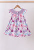 Purple Bow Embroidered Floral Scalloped Dress