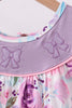 Purple Bow Embroidered Floral Scalloped Dress