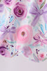 Purple Bow Embroidered Floral Scalloped Dress