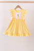 Mustard character embroidery ruffle dress