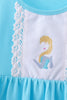 Blue character embroidery ruffle dress