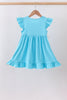 Blue character embroidery ruffle dress
