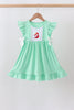 Green character embroidery ruffle dress