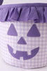 Purple Pumpkin Applique Gingham Ruffle Basket
