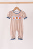 Brown turkey pumpkin embroidery gingham ruffle romper