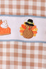 Brown turkey pumpkin embroidery gingham ruffle romper