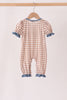 Brown turkey pumpkin embroidery gingham ruffle romper