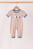 Brown turkey pumpkin embroidery gingham romper
