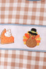 Brown turkey pumpkin embroidery gingham romper