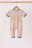 Brown turkey pumpkin embroidery gingham romper