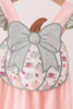Pink pumpkin bow applique ruffle romper
