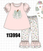 Pink pumpkin bow applique ruffle pants set