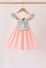 Pink pumpkin bow applique ruffle dress