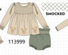 Khaki floral smocked bloomer set