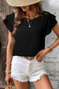 Black Textured Ruffled Sleeve Round Neck Top