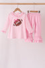 Pink football sequin stripe ruffle pants set