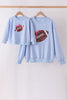 Blue football sequin mom&me top