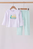 Green excavator french knot stripe pants set