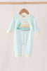 Green excavator french knot stripe romper