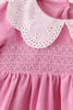 Pink corduroy lace smocked ruffle pants set