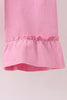 Pink corduroy lace smocked ruffle pants set